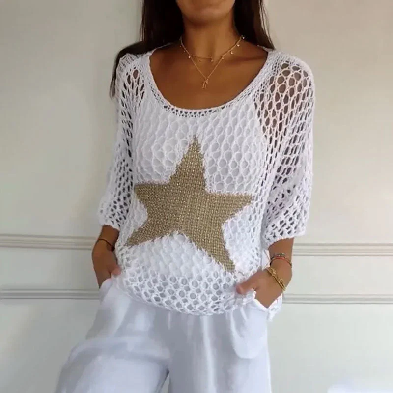 Marouso - Casual Tondo Collo Maglia Top In Rete