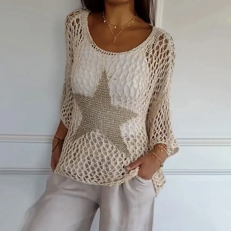 Marouso - Casual Tondo Collo Maglia Top In Rete - Image 3