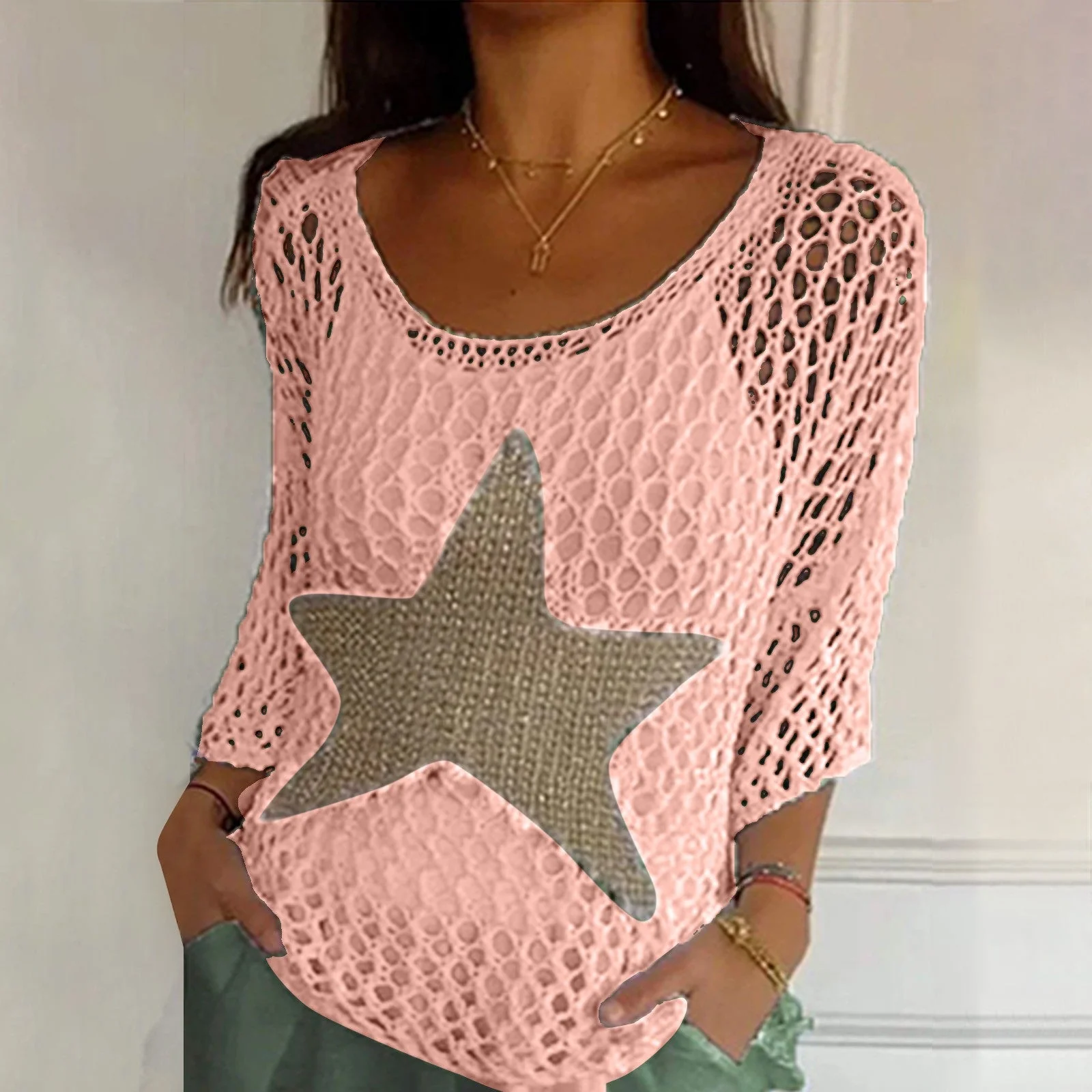 Marouso - Casual Tondo Collo Maglia Top In Rete - Image 4