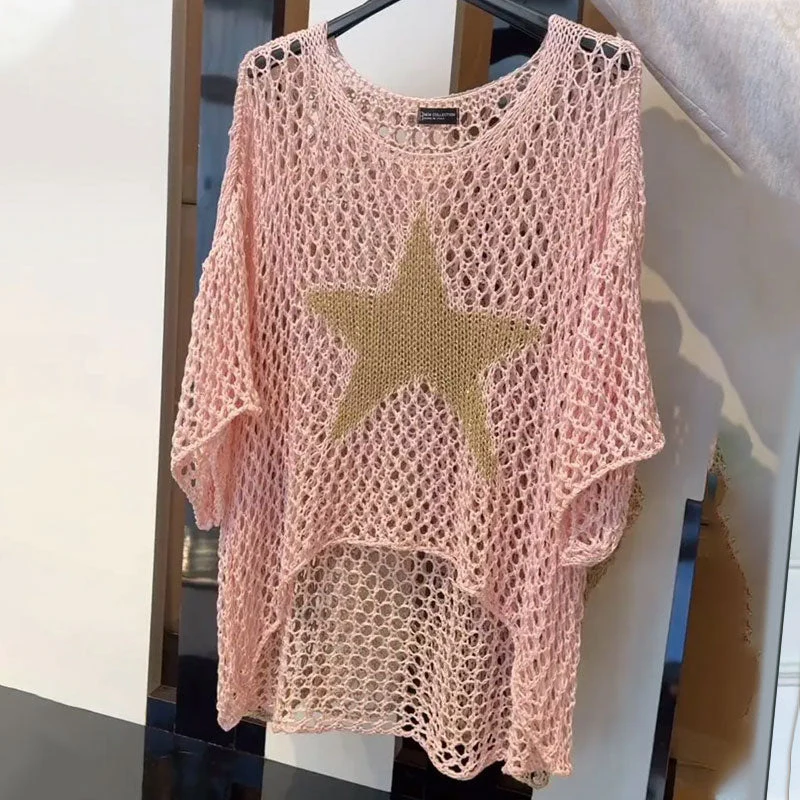 Marouso - Casual Tondo Collo Maglia Top In Rete - Image 5