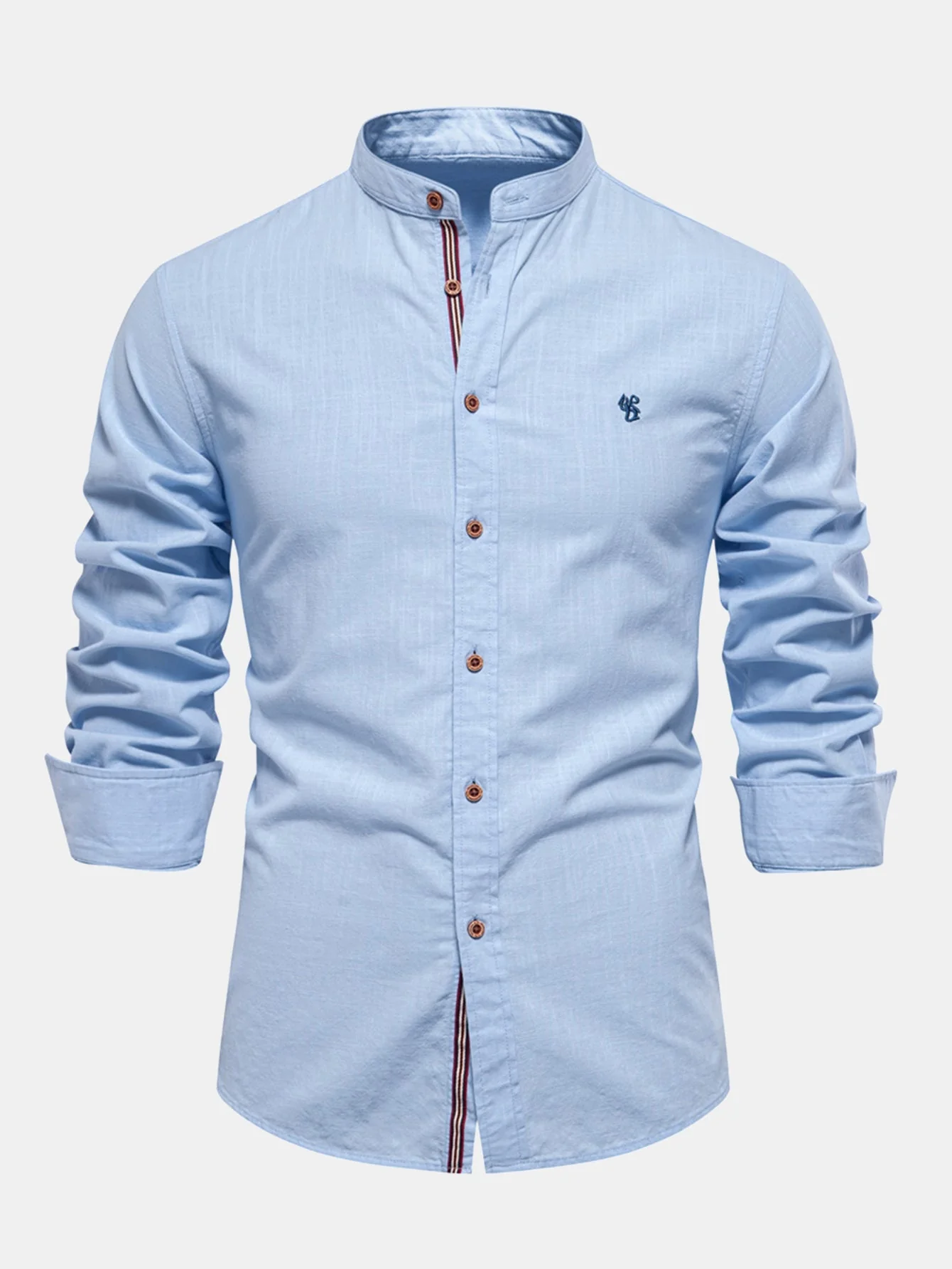 Mathias - Camicia In Lino A Maniche Lunghe Con Colletto Rialzato