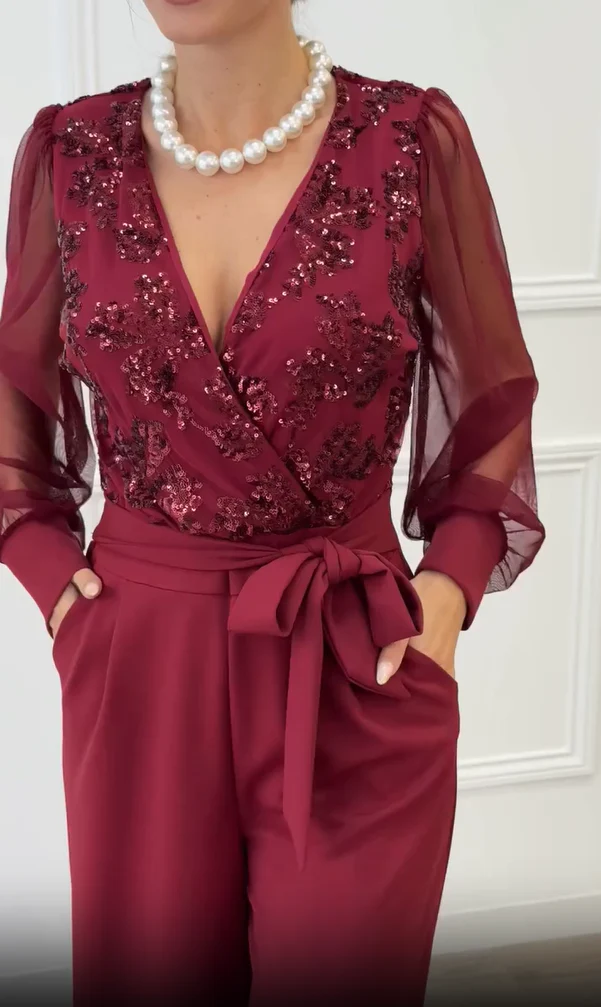 Meira - Tuta Con Maniche Lunghe in Maglia Decorata - Image 12