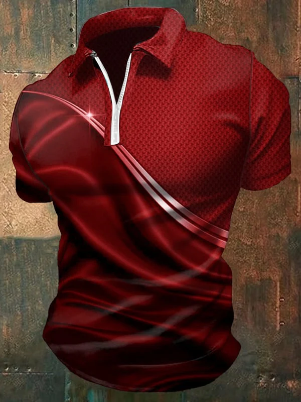 Polo Casual Da Uomo Con Zip e Stampa Grafica Sfumata - Image 2