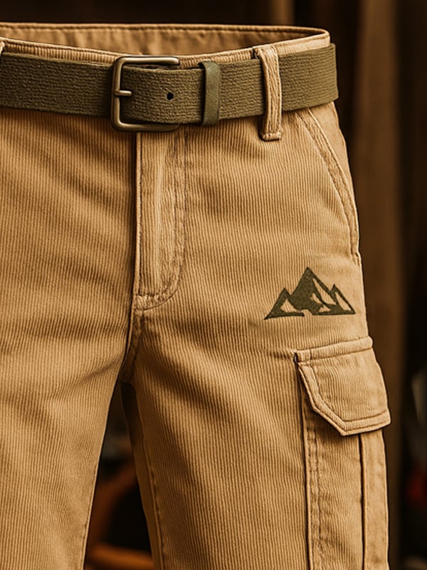 Pantaloncini Da Lavoro Multifunzionali Classici in Velluto a Coste Per Uomo - Image 2