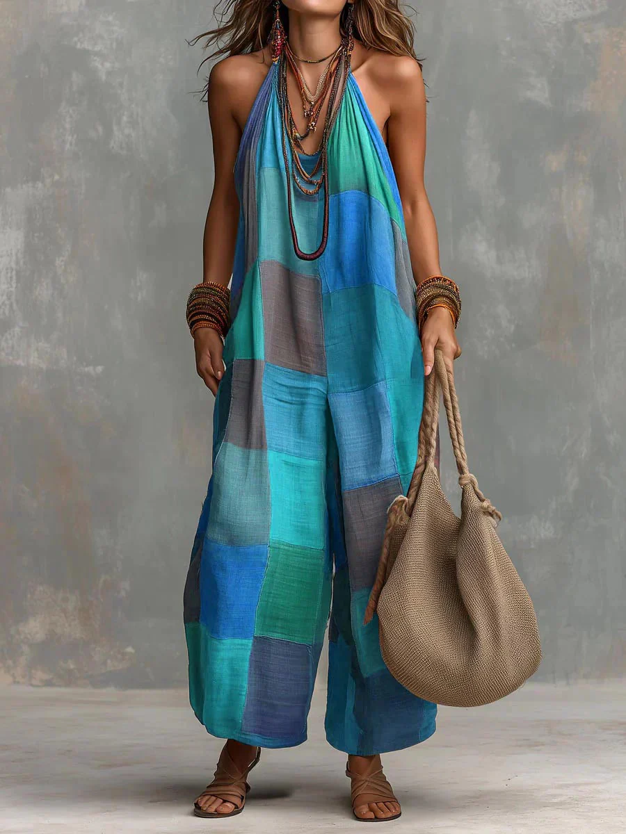 Meriny - Tuta Intera Patchwork Con Scollo all'Americana e Gamba Larga - Image 2