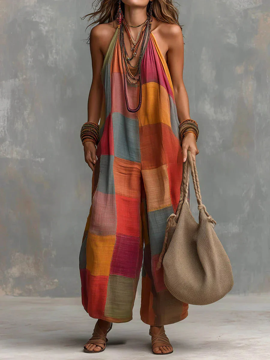 Meriny - Tuta Intera Patchwork Con Scollo all'Americana e Gamba Larga - Image 3
