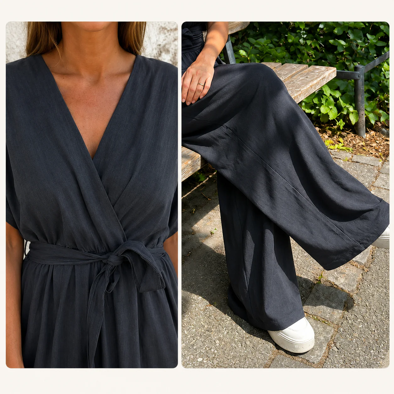 Meryem - Tuta Casual Con Scollo a V Cintura in Vita E Pantaloni a Gamba Larga - Image 10