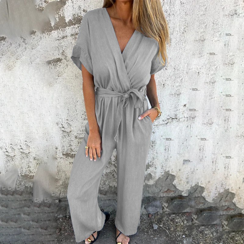Meryem - Tuta Casual Con Scollo a V Cintura in Vita E Pantaloni a Gamba Larga - Image 2