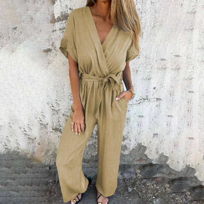 Meryem - Tuta Casual Con Scollo a V Cintura in Vita E Pantaloni a Gamba Larga - Image 3