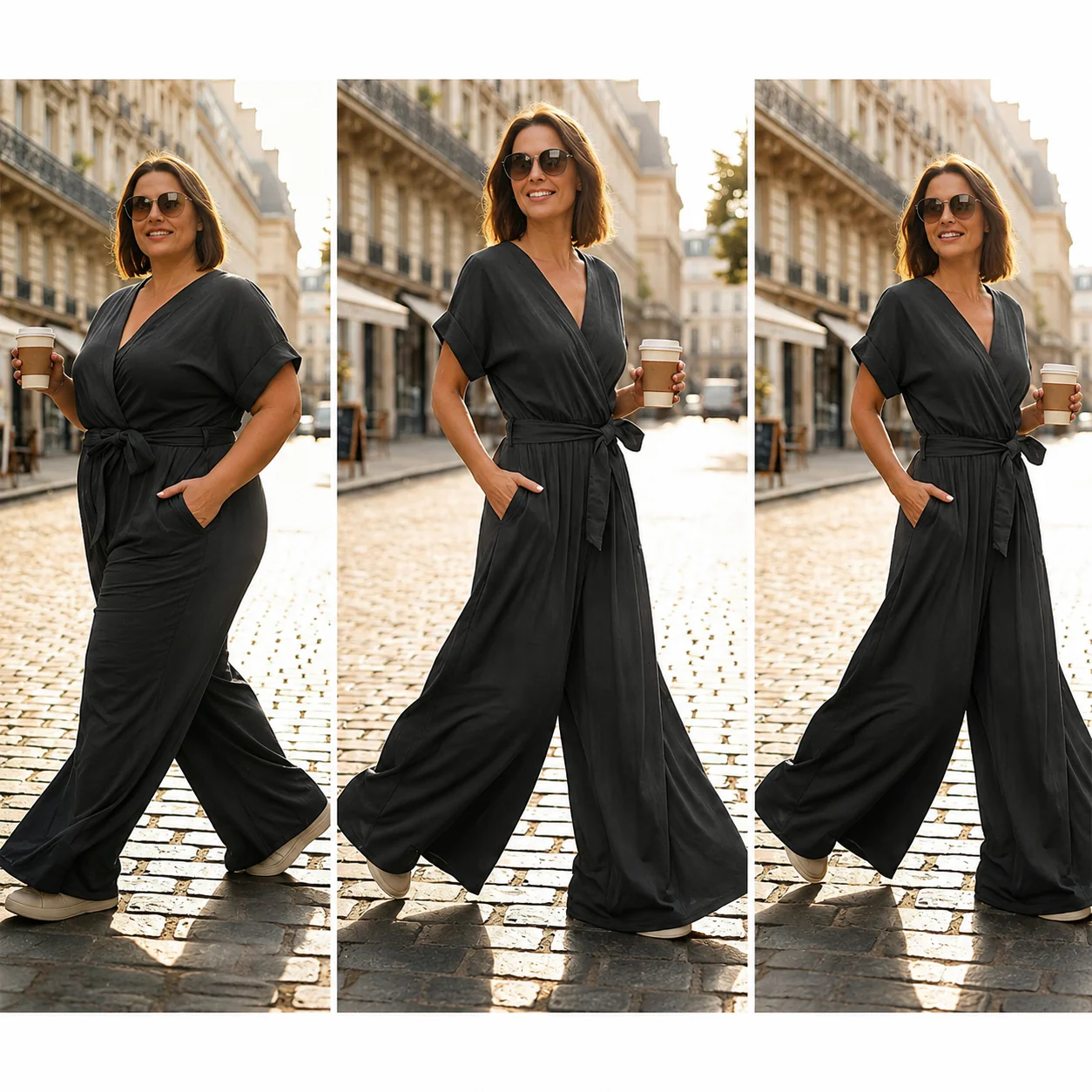 Meryem - Tuta Casual Con Scollo a V Cintura in Vita E Pantaloni a Gamba Larga - Image 9