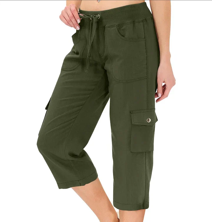 Mileni - Comodi Pantaloni Capri a Vita Alta Con Pratiche Tasche - Image 5