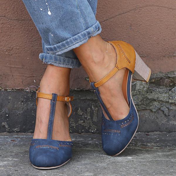 Minha - Scarpe Con Tacco Grosso e Cinturino a T - Image 2