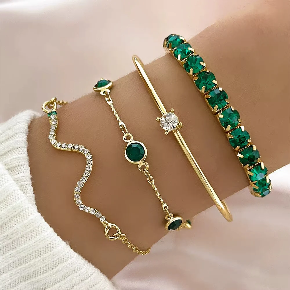 Miray - Set di 4 Bracciali con Cristalli Smeraldo e Oro