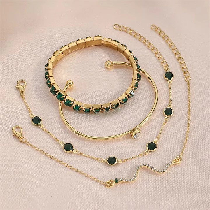 Miray - Set di 4 Bracciali con Cristalli Smeraldo e Oro - Image 3