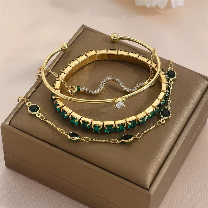 Miray - Set di 4 Bracciali con Cristalli Smeraldo e Oro - Image 5