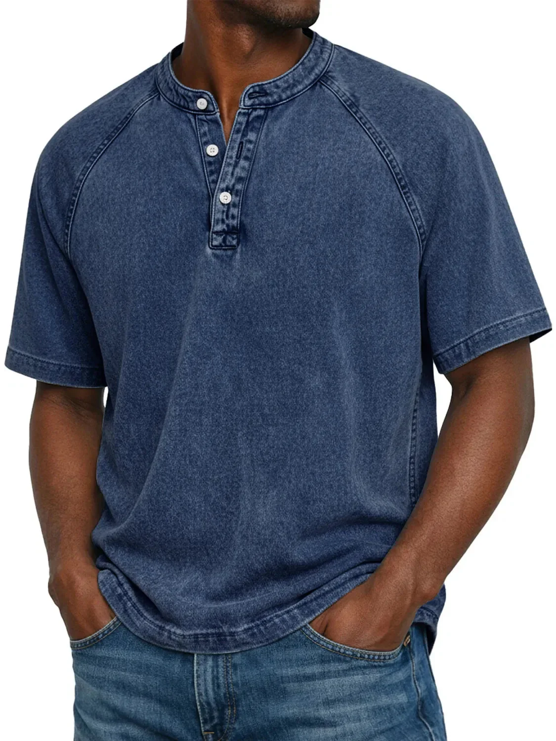 Misael - Maglietta Henley a Maniche Corte con Effetto vintage Lavato - Image 10