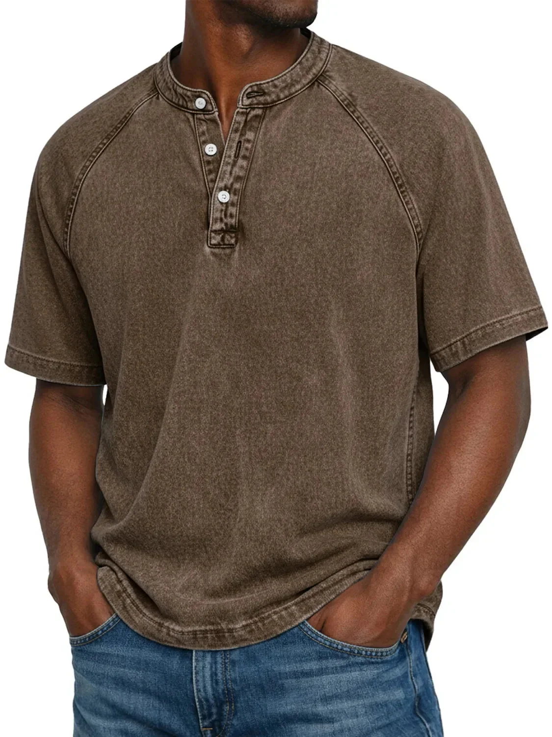 Misael - Maglietta Henley a Maniche Corte con Effetto vintage Lavato - Image 6