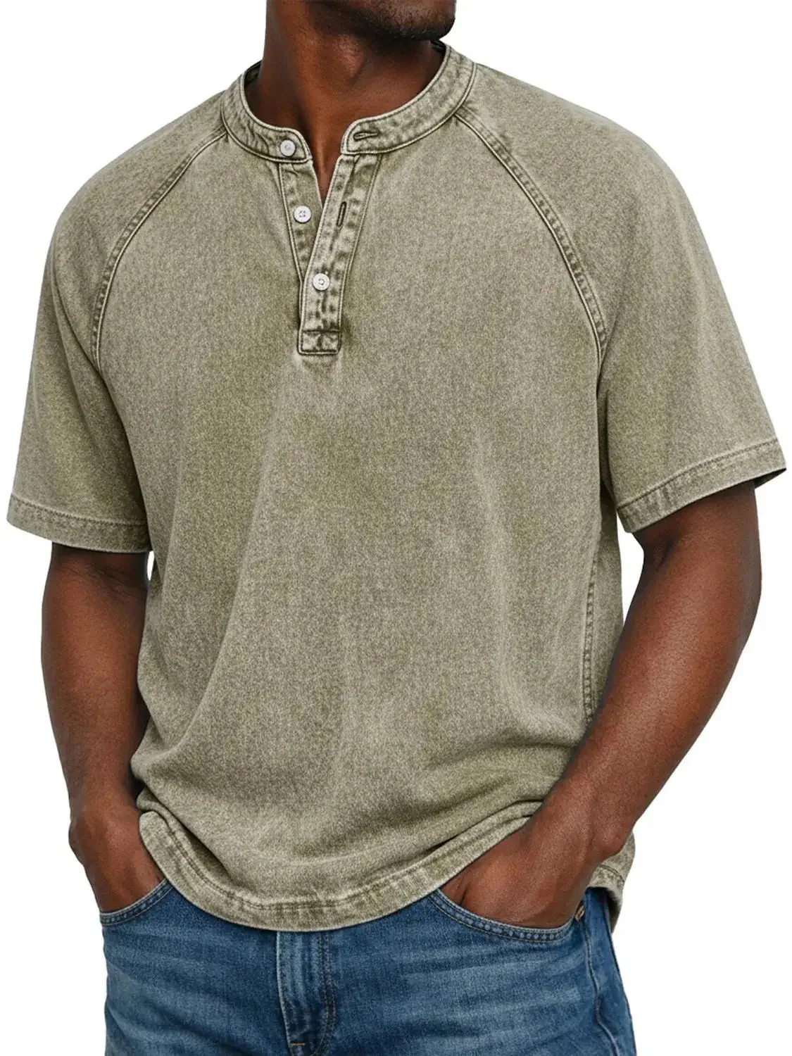 Misael - Maglietta Henley a Maniche Corte con Effetto vintage Lavato - Image 7