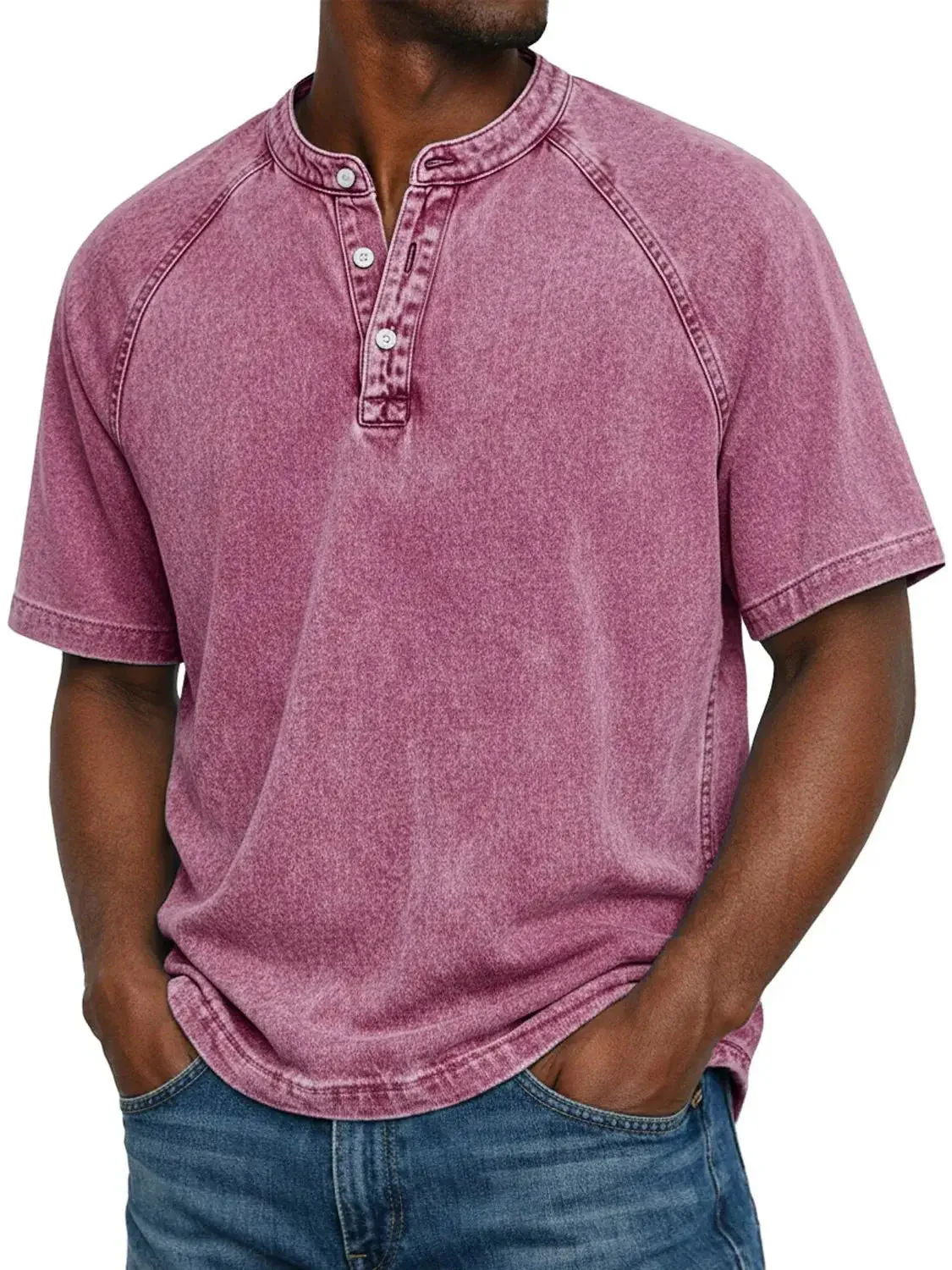 Misael - Maglietta Henley a Maniche Corte con Effetto vintage Lavato - Image 8
