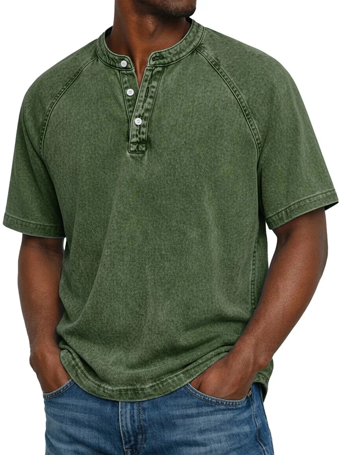Misael - Maglietta Henley a Maniche Corte con Effetto vintage Lavato - Image 9