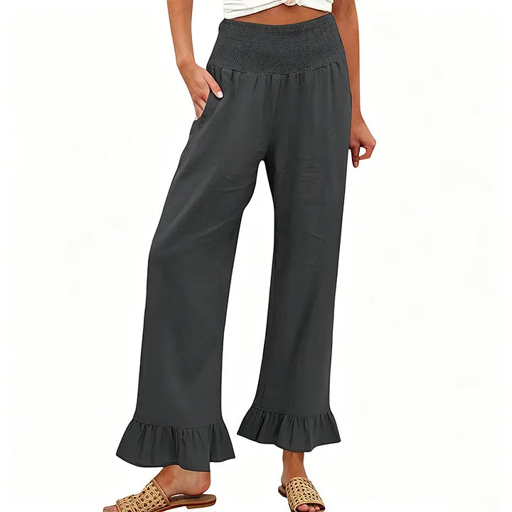 Moriom - Pantaloni Da Casa in Cotone Stile Boho Con Volant - Image 2