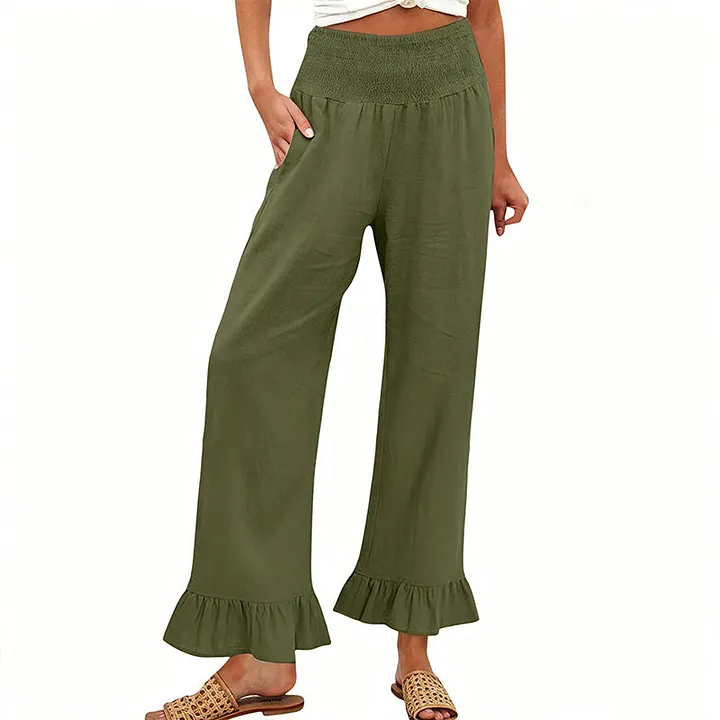 Moriom - Pantaloni Da Casa in Cotone Stile Boho Con Volant - Image 8