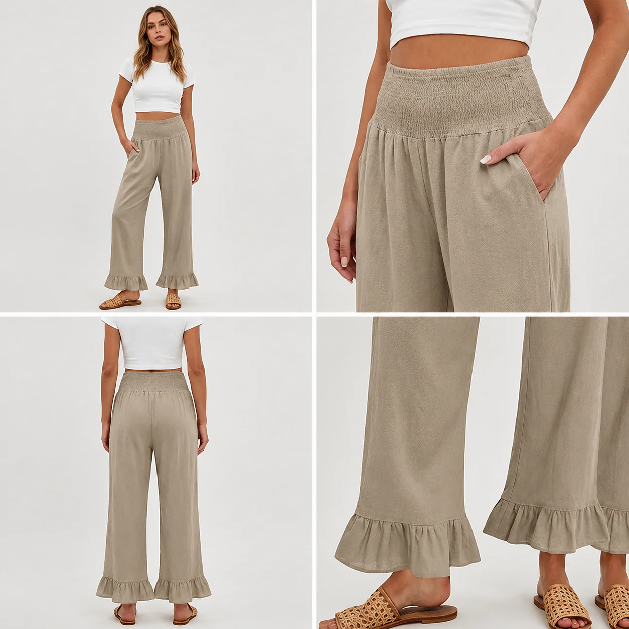Moriom - Pantaloni Da Casa in Cotone Stile Boho Con Volant - Image 9