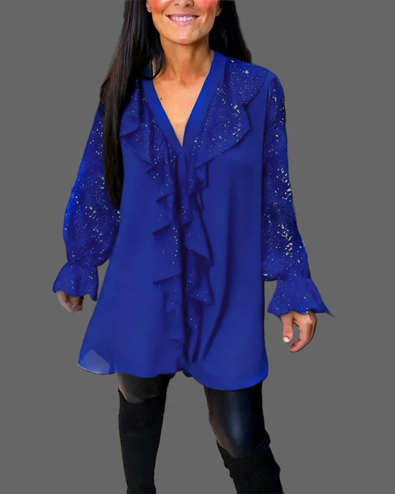Moxie - Camicetta con Volant e Paillettes Scintillanti con Scollo a V - Image 6