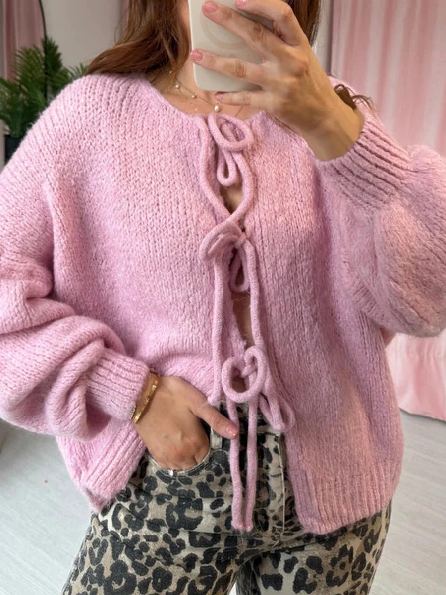 Mya - Cardigan Autunnale in Maglia con Laccetti sul Davanti - Image 4