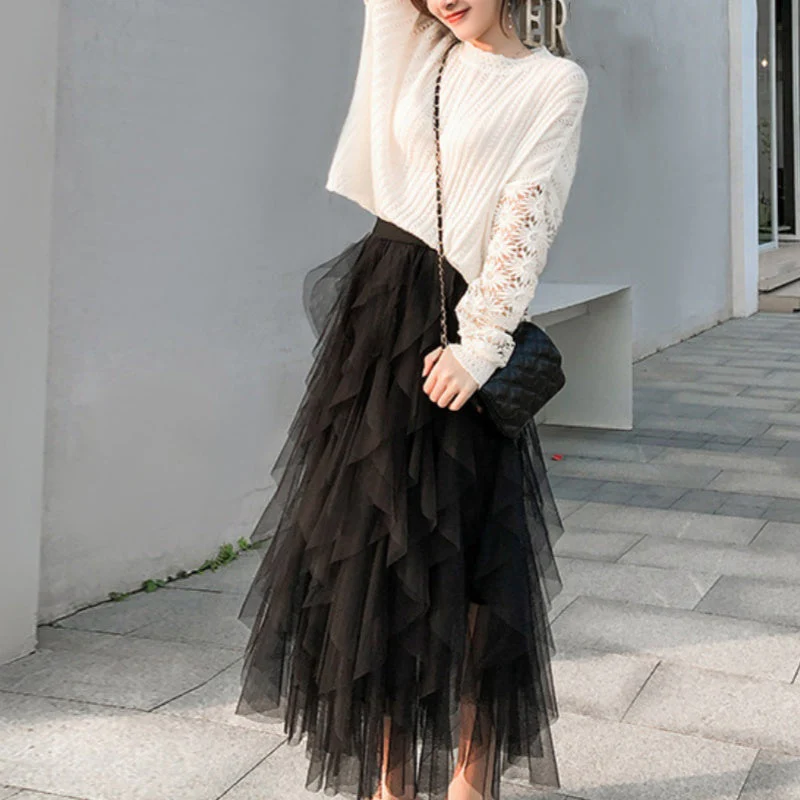 Nadeene - Gonna Lunga Irregolare e a Strati Con Ruches - Image 3