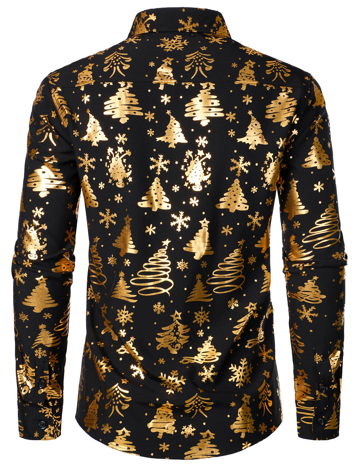 Nalcolm - Camicia da uomo Nera con Stampa natalizia Dorata e Maniche Lunghe - Image 3
