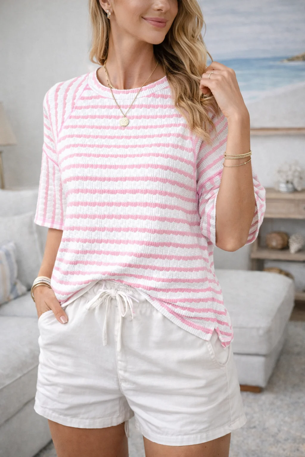 Nance - T- Camicia Comoda a Rghe in Stile Costiero - Image 3