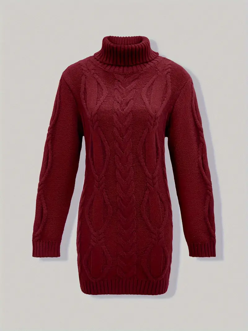 Narda - Cavo Grosso Lavorato a Maglia Dolcevita Vestito - Image 11
