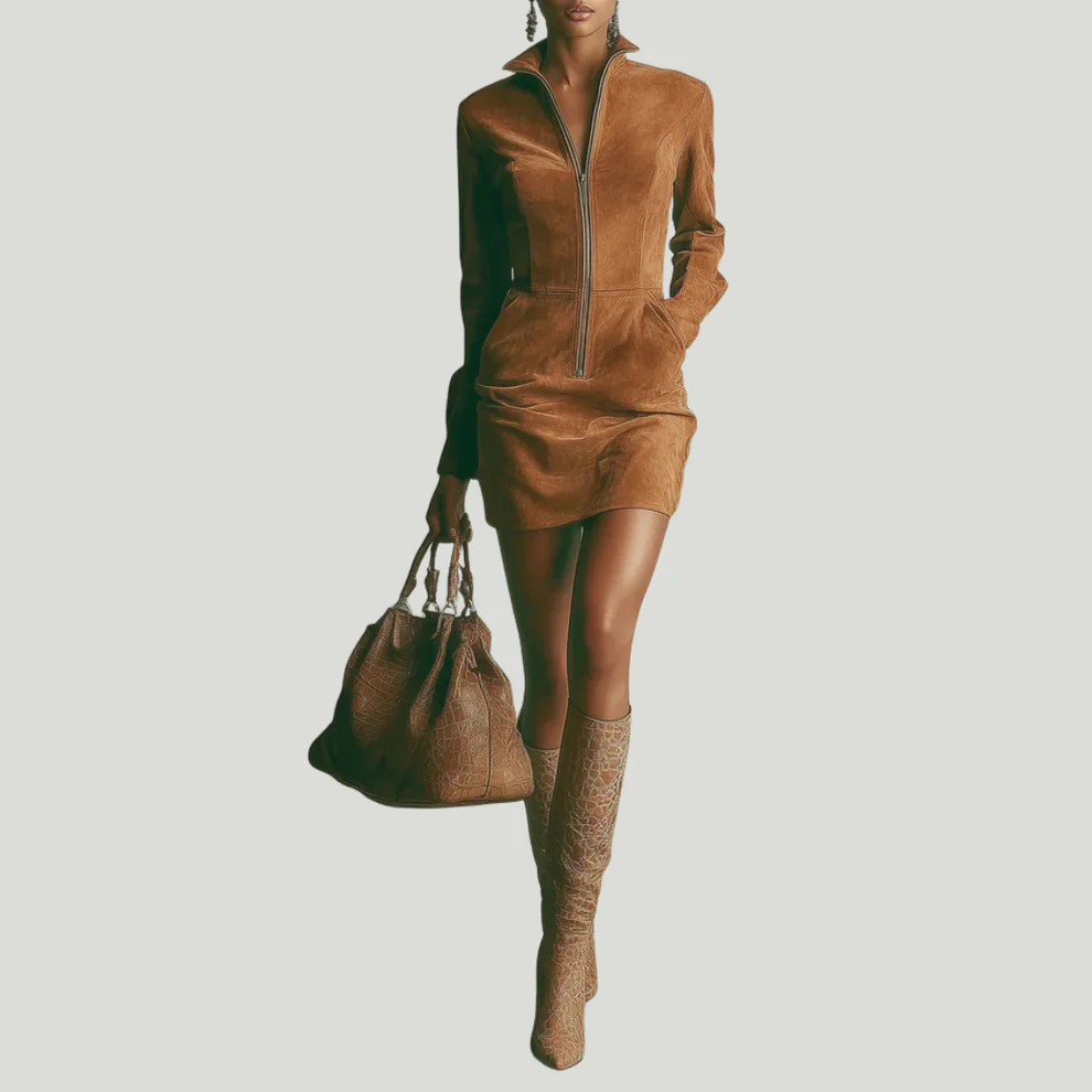 Narion - Abito in Pelle Scamosciata con zip