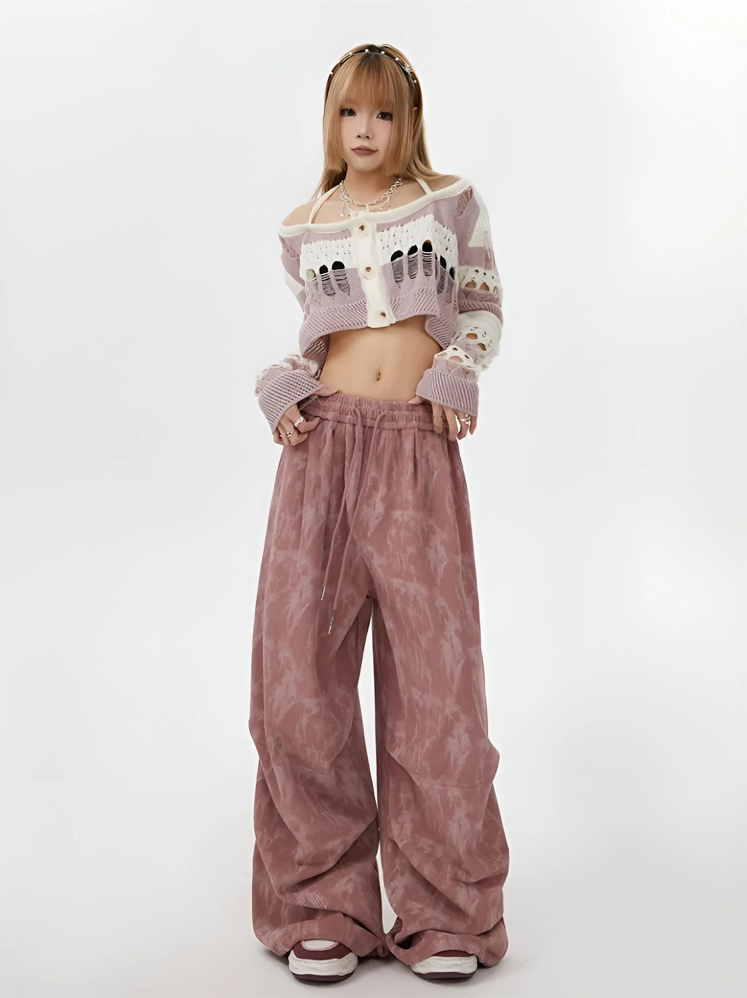 Natasia - Pantaloni a Gamba Larga e Vita Elastica