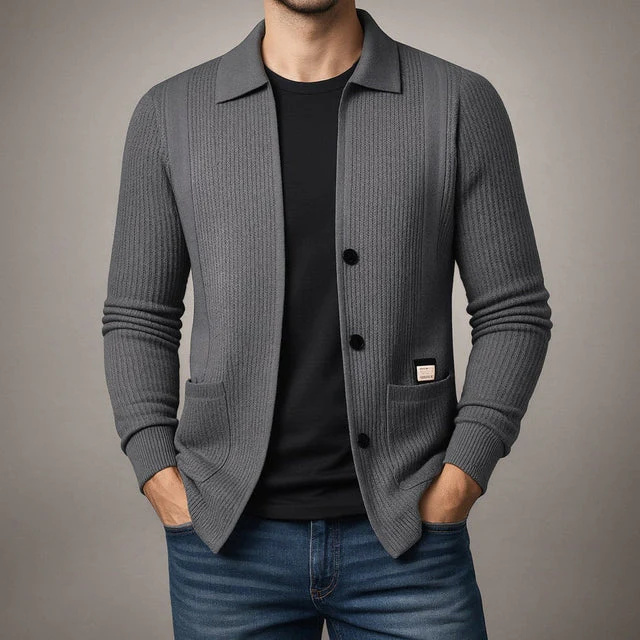 Nawed - Cardiigan Slim Fit Con Revers in Maglia - Image 5