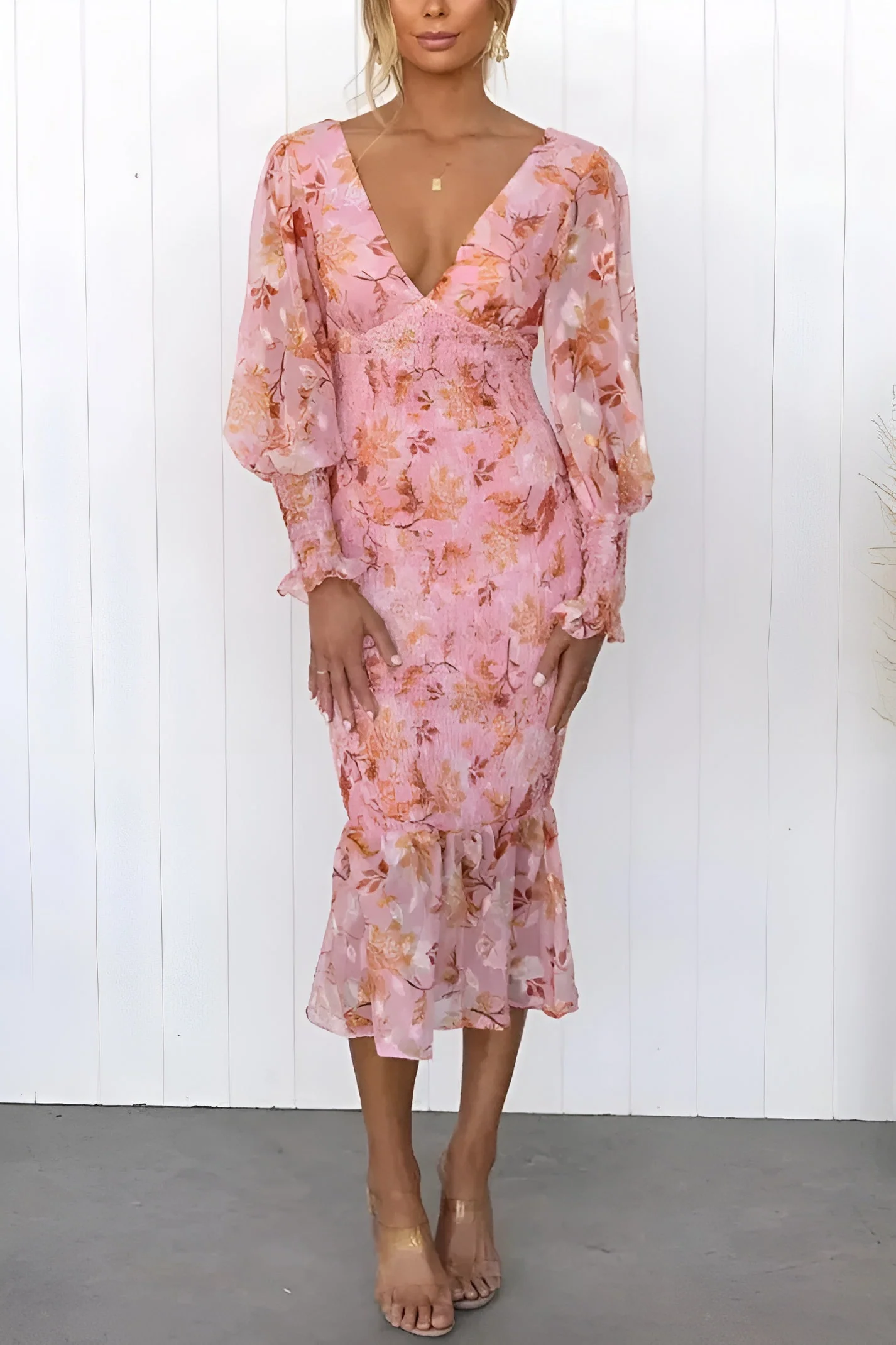 Nayra - Elegante Abito Con Scollo A V E Motivi Floreali - Image 5