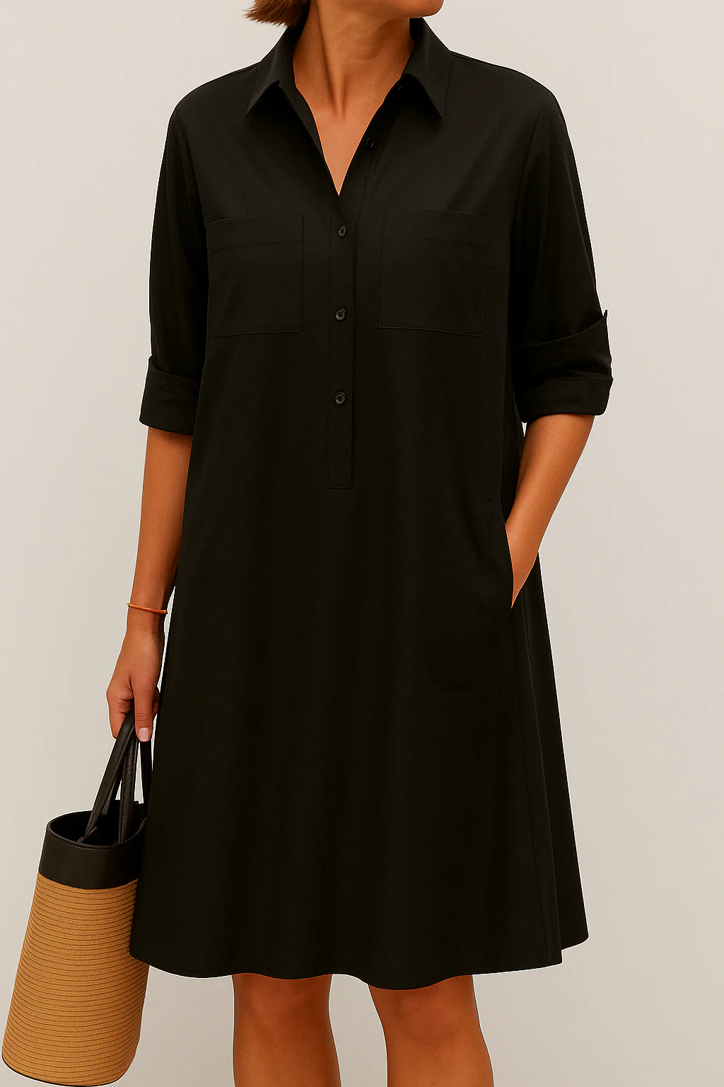 Nelida - Elegante Abito A Maniche Lunghe Con Tasche