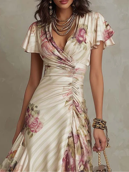 Neomi - Elegante Abito Retrò in Raso a Fiori - Image 4