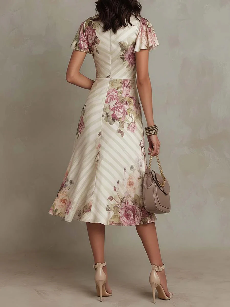 Neomi - Elegante Abito Retrò in Raso a Fiori - Image 5