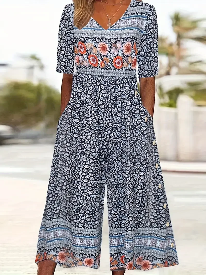 Nerina - Vintage Boho Tuta Con Floreale Stampa