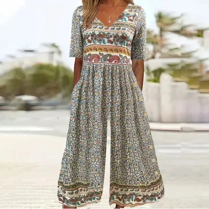 Nerina - Vintage Boho Tuta Con Floreale Stampa - Image 4