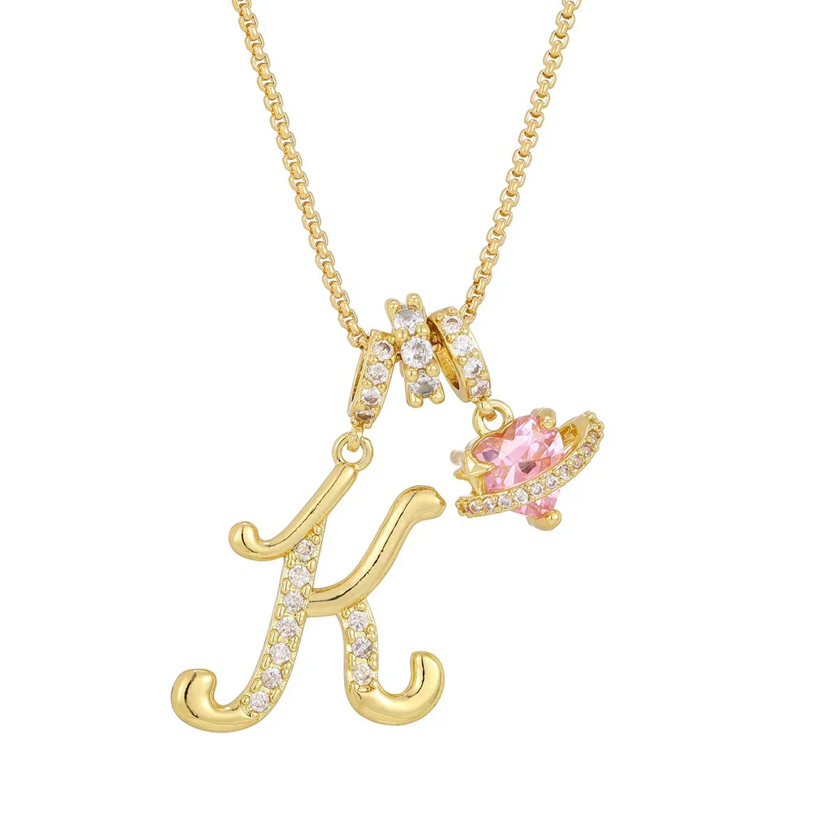 Nerute - Collana Con Iniziale e Ciondolo a Forma di Cuore Rosa - Image 11