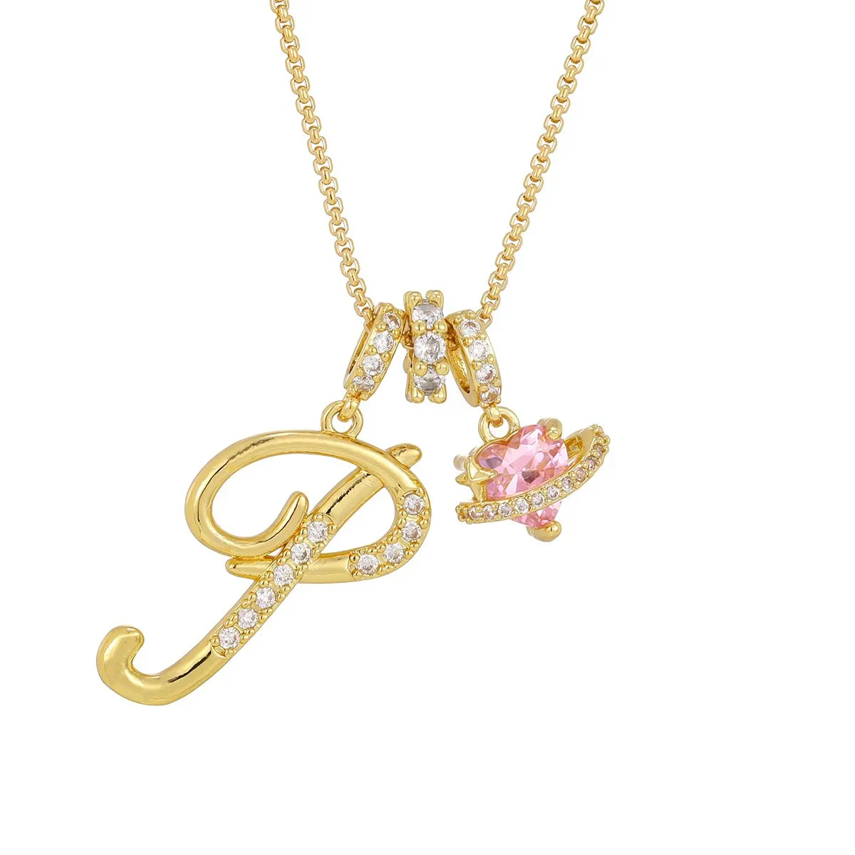 Nerute - Collana Con Iniziale e Ciondolo a Forma di Cuore Rosa - Image 16