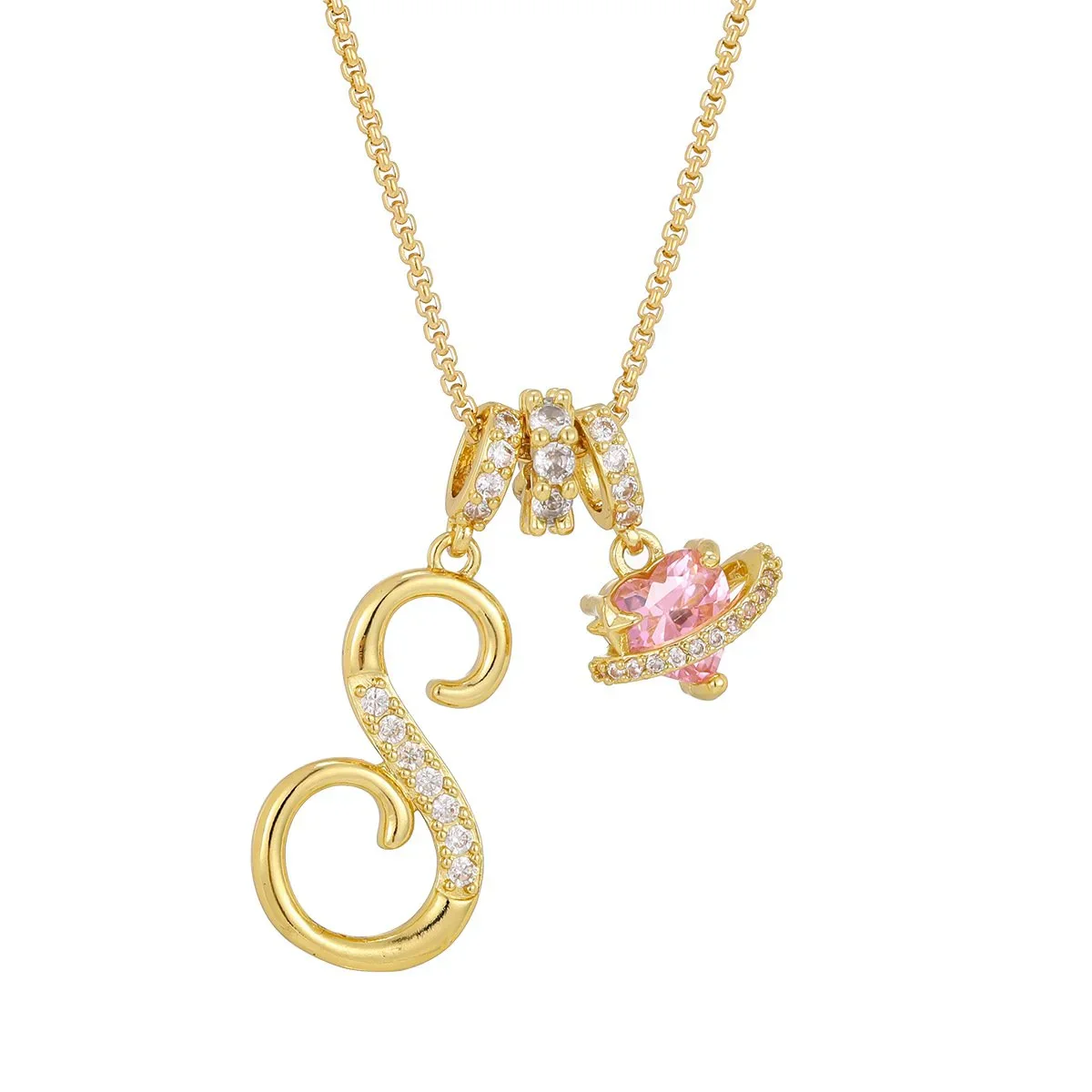 Nerute - Collana Con Iniziale e Ciondolo a Forma di Cuore Rosa - Image 19