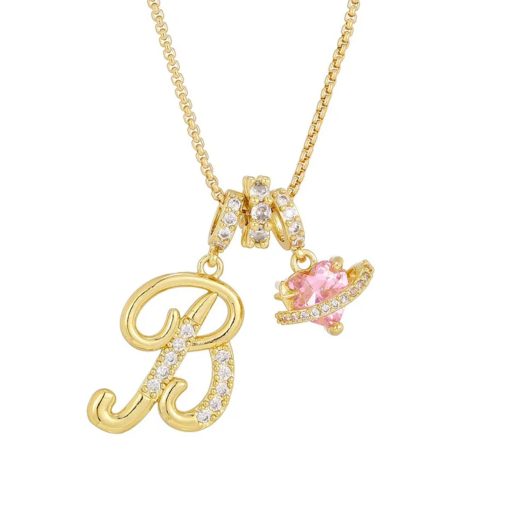 Nerute - Collana Con Iniziale e Ciondolo a Forma di Cuore Rosa - Image 2