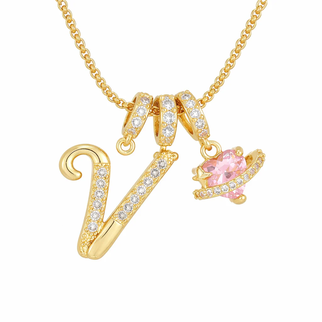 Nerute - Collana Con Iniziale e Ciondolo a Forma di Cuore Rosa - Image 22
