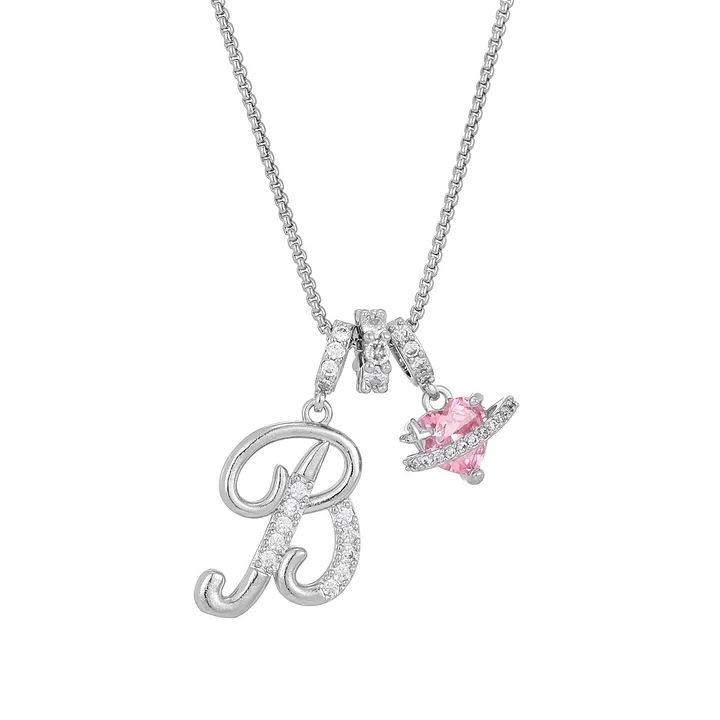 Nerute - Collana Con Iniziale e Ciondolo a Forma di Cuore Rosa - Image 28
