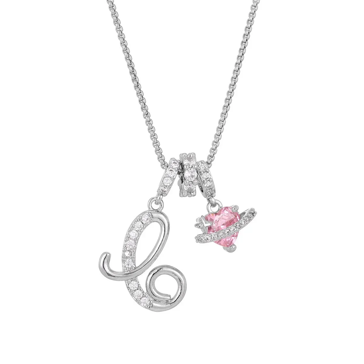 Nerute - Collana Con Iniziale e Ciondolo a Forma di Cuore Rosa - Image 29