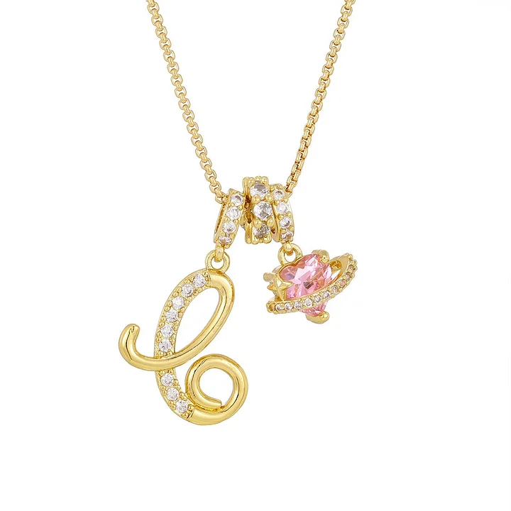 Nerute - Collana Con Iniziale e Ciondolo a Forma di Cuore Rosa - Image 3